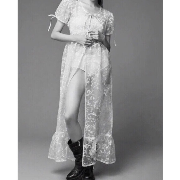 Brand New BY ANTHROPOLOGIE SHEER SHORT-SLEEVE ORGANZA MAXI DRESS - Picture 5 of 9